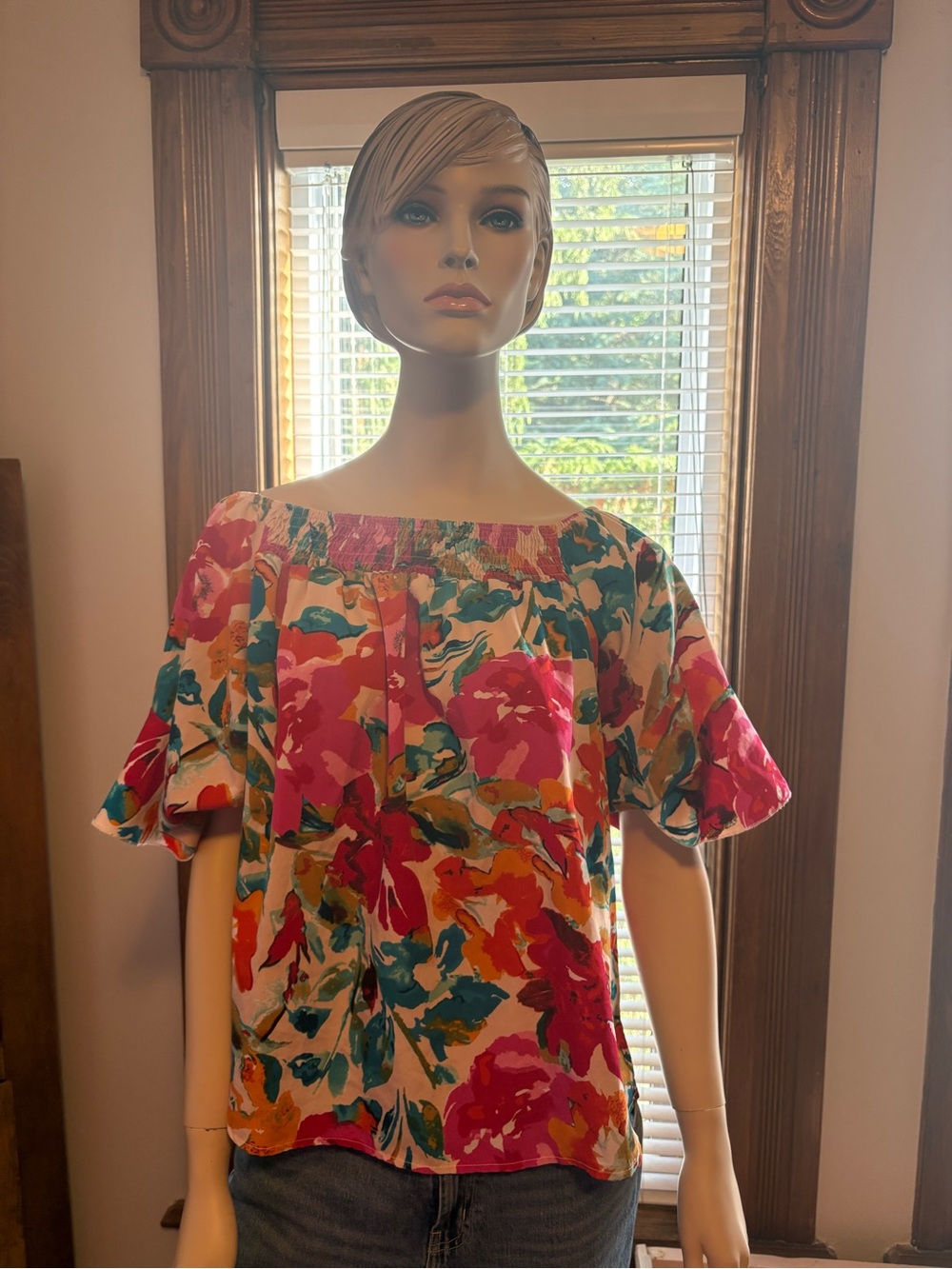 SHEIN Pink Multi Floral Off-Shoulder Top